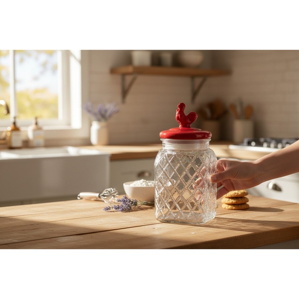 Circleware Red Pullet Canister Women Large Clear Red Brand New Rooster Glass Lid